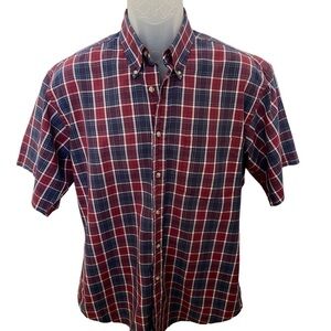 𝅺NORDSTROM Maroon & Navy Blue Plaid Button Down Shirt Men M Medium